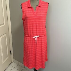 T by Talbots Coral Two Tone Striped Sleeveless Elastic Drawstring Waist Dress Lg